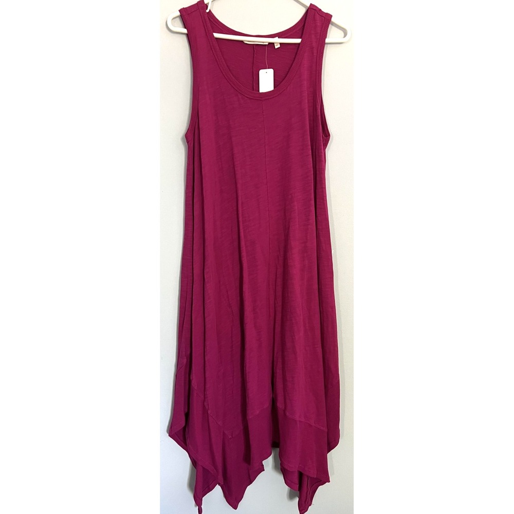 Soft Surroundings Dress Womens L Fuchsia Handkerchief Hem Sleeveless Cotton NWT
